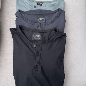 Cuts Clothing AO Long Sleeve Henley Curve-Hem- Black, Gray, & Charcoal
